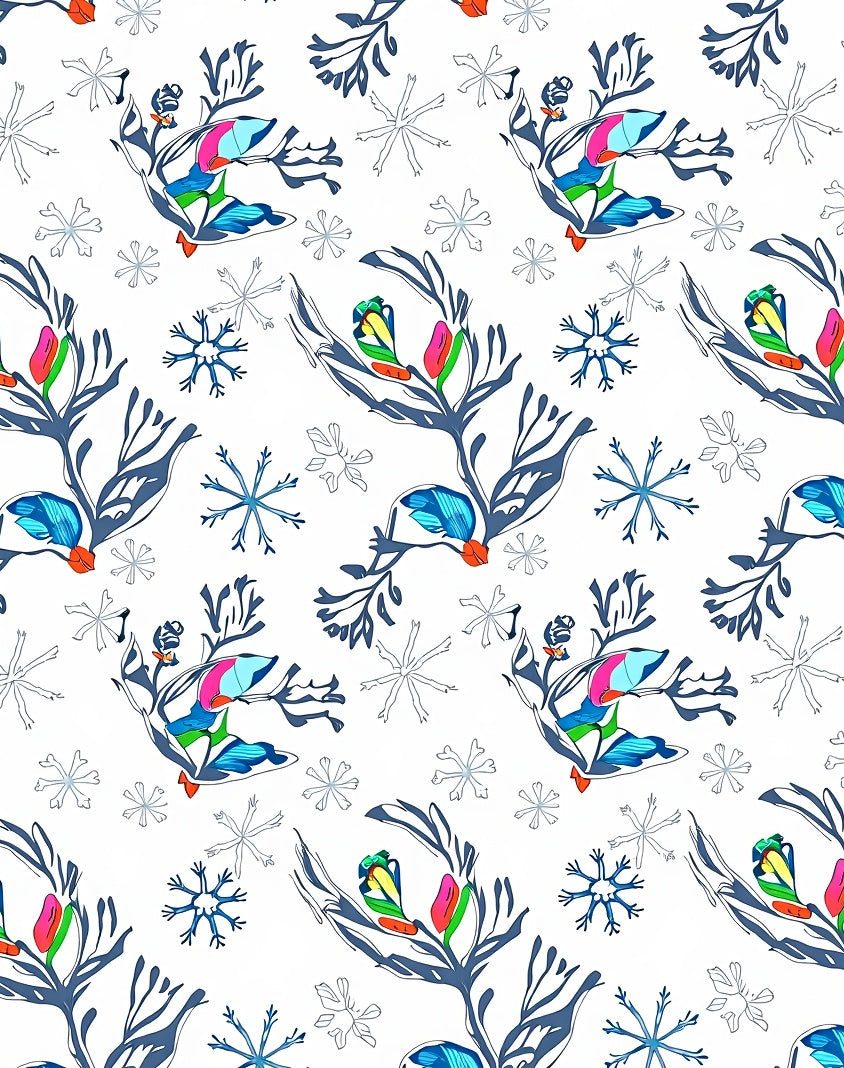 Colorful Winter Branch Snowflakes Rug