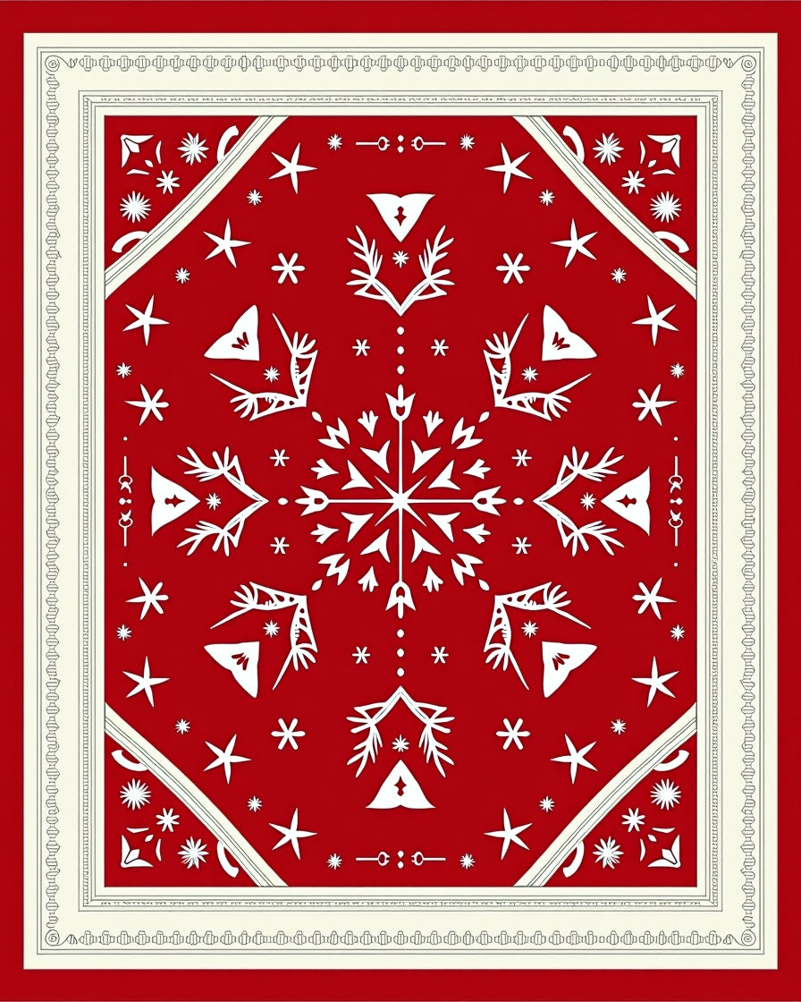 Festive Red White Snowflake Medallion Rug