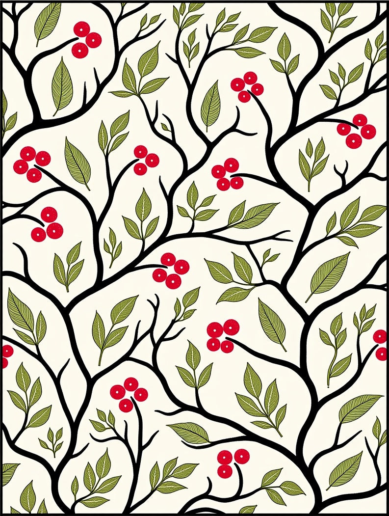 Black Branch Red Berry Garden Rug