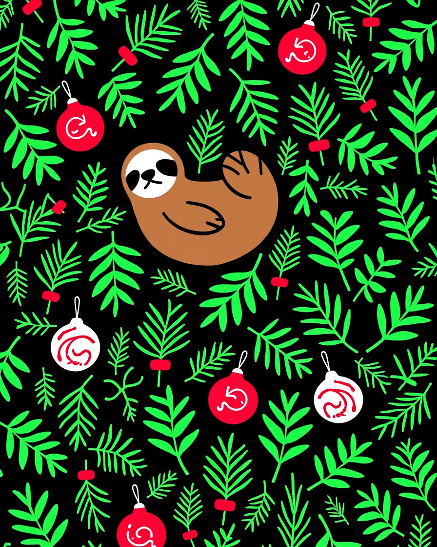 Cute Sloth and Red Ornaments Garden Rug