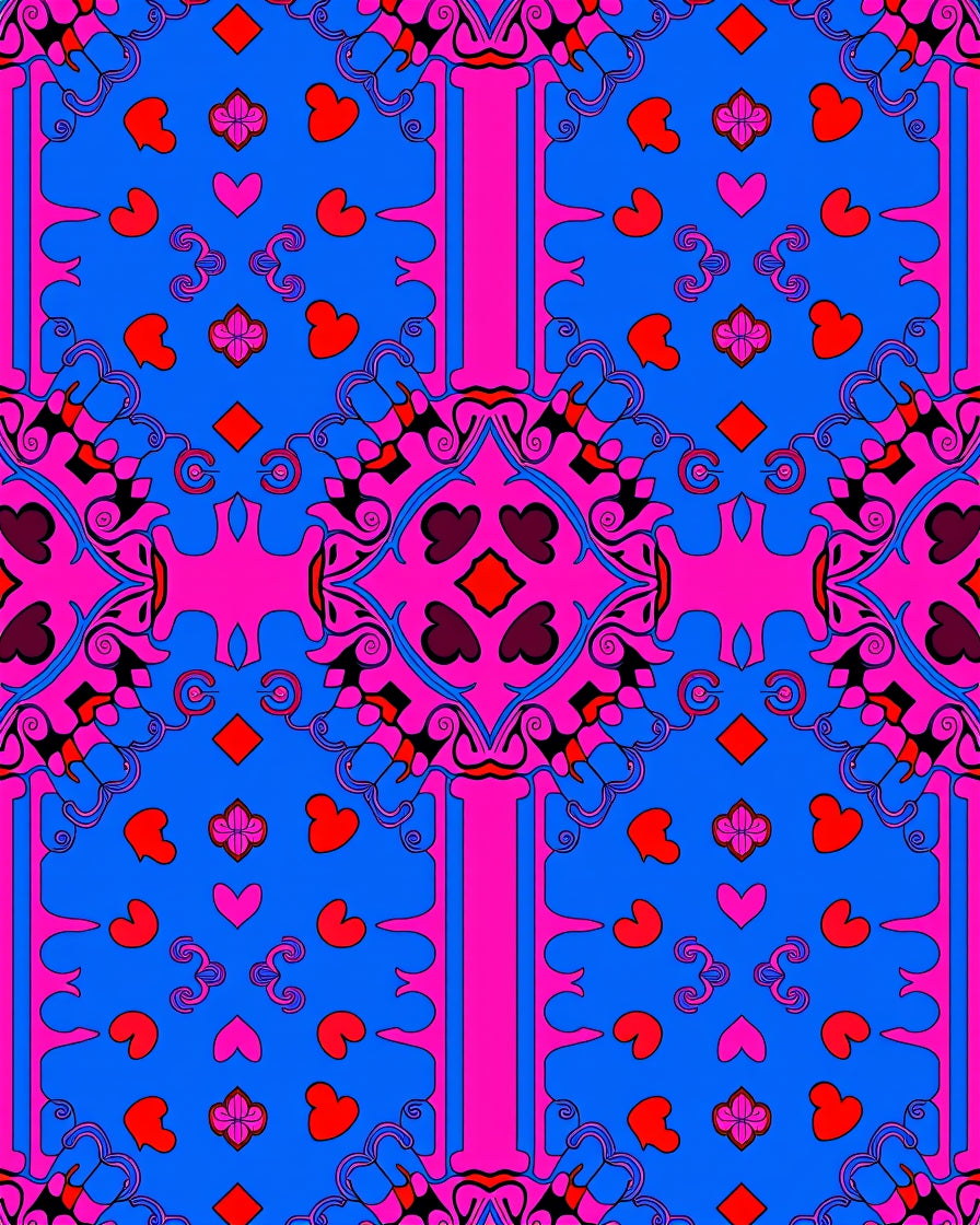 Vibrant Pink Blue Heart Jewel Rug