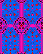 Vibrant Pink Blue Heart Jewel Rug