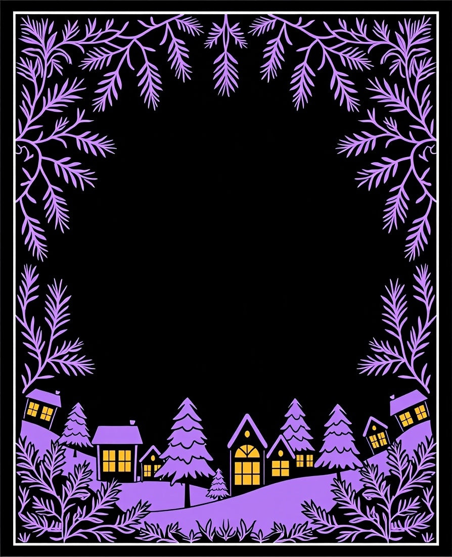 Purple Village Evergreen Border Rug