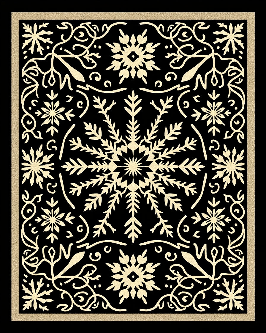 Black and Gold Snowflake Medallion Rug