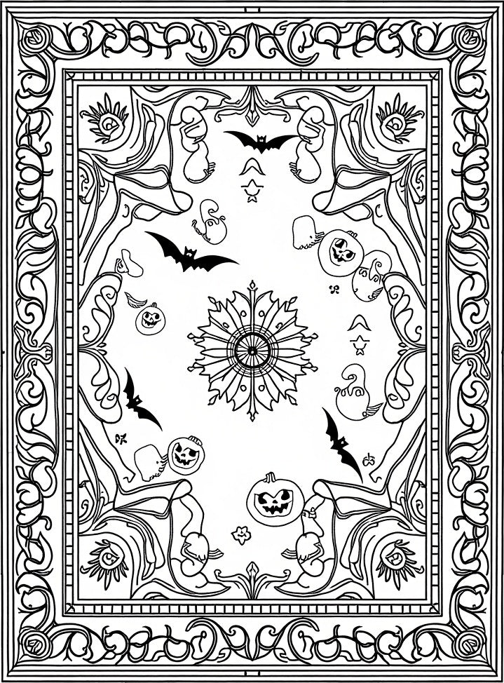 Spooky Halloween Black Ghosts Bats Pumpkins Rug