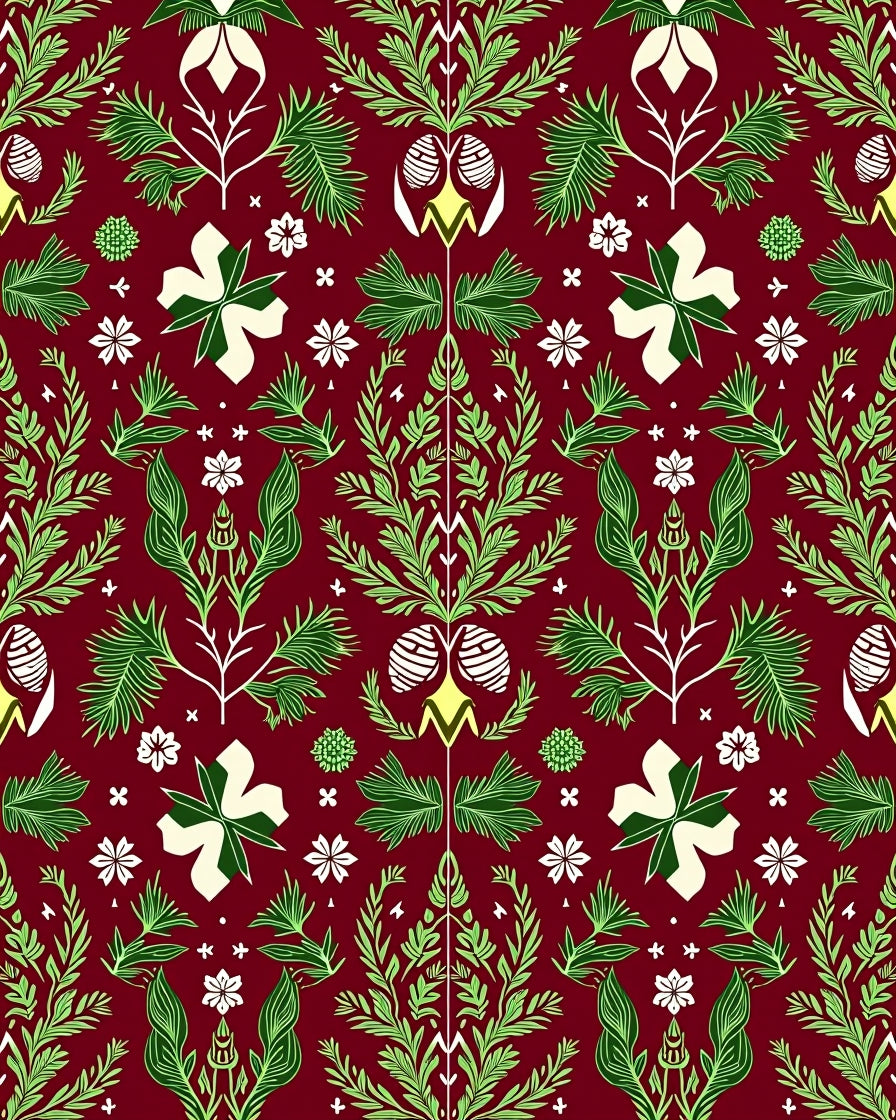 Rich Red Emerald Green Botanical Damask Rug