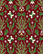 Rich Red Emerald Green Botanical Damask Rug