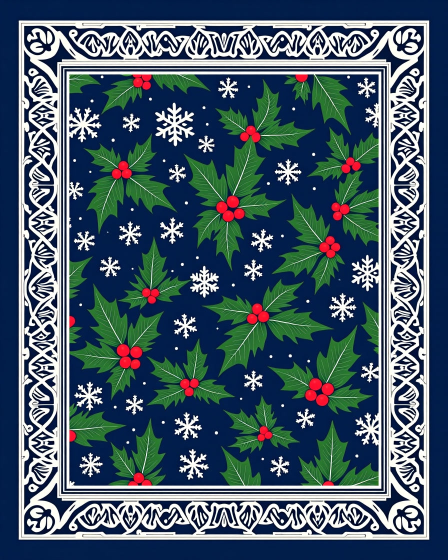 Christmas Holly Snowflakes Border Rug