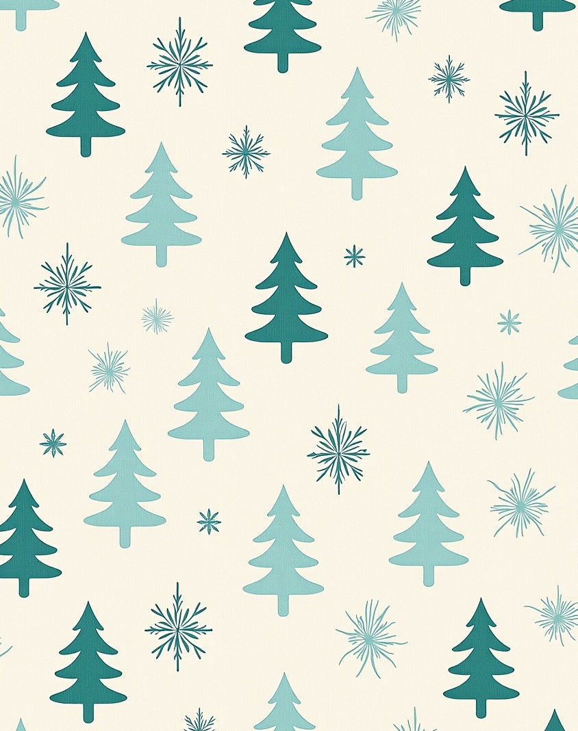 Teal Pine Trees Snowflakes Cream Cream Rug