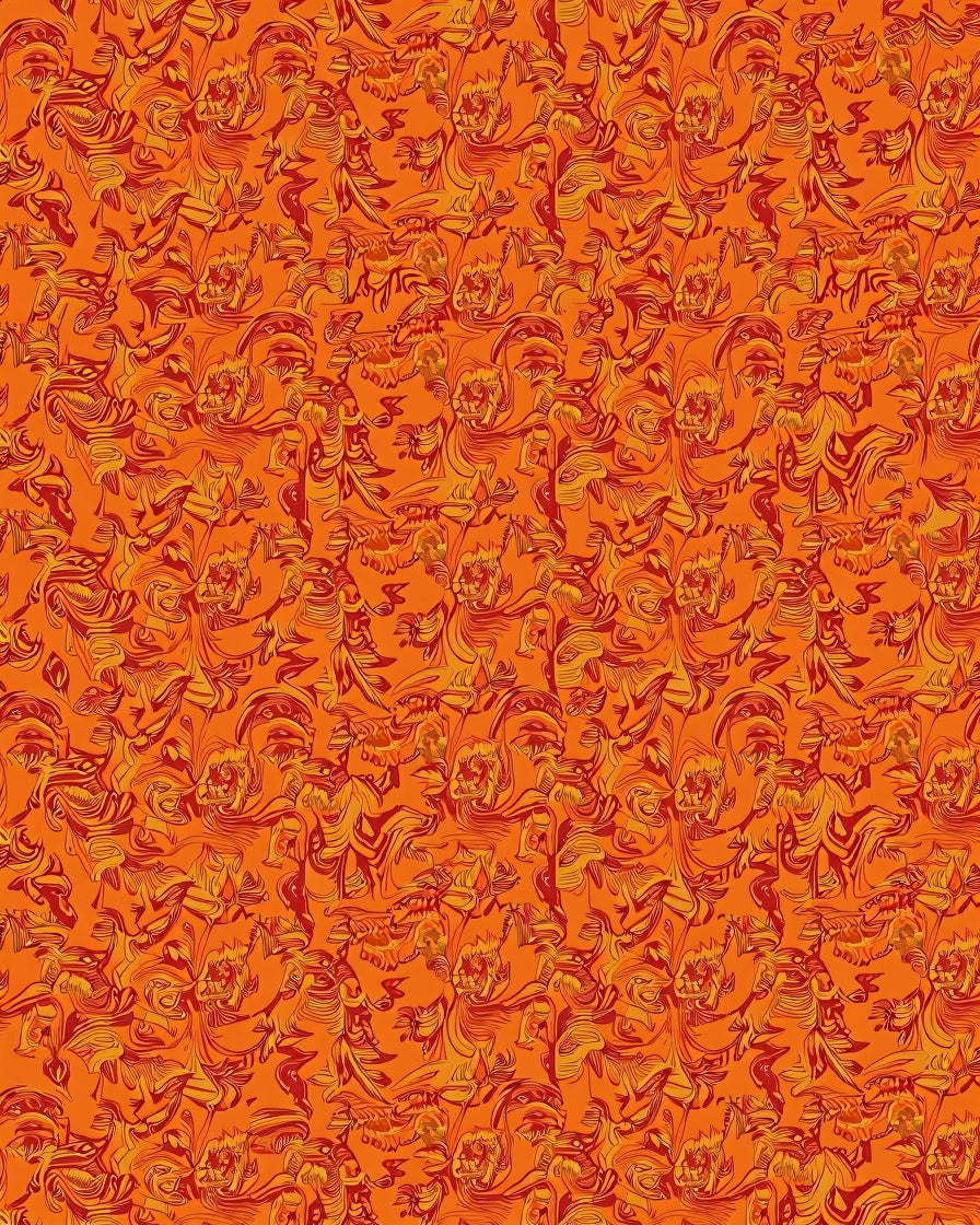 Fiery Orange Red Floral Swirls Rug