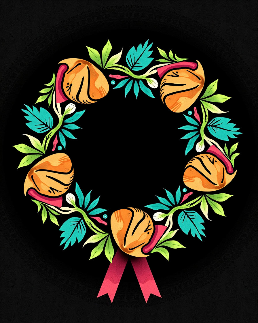 Whimsical Orange Bell Botanical Garland Rug
