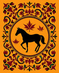 Black Horse Maple Leaf Medallion Border Rug