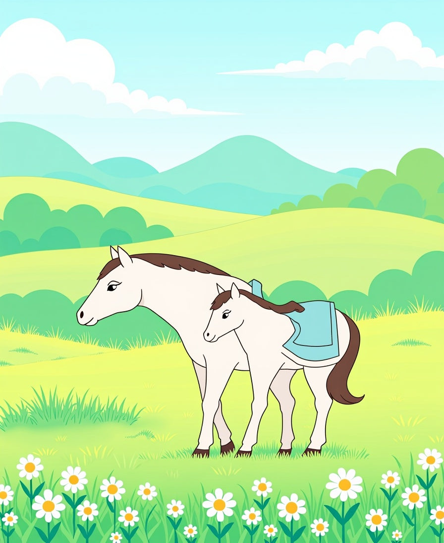 Playful White Horses Meadow Bloom Rug