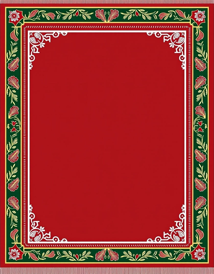 Crimson Green Floral Bordered Area Rug