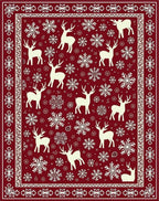 Red Cream Reindeer Snowflake Medallion Rug
