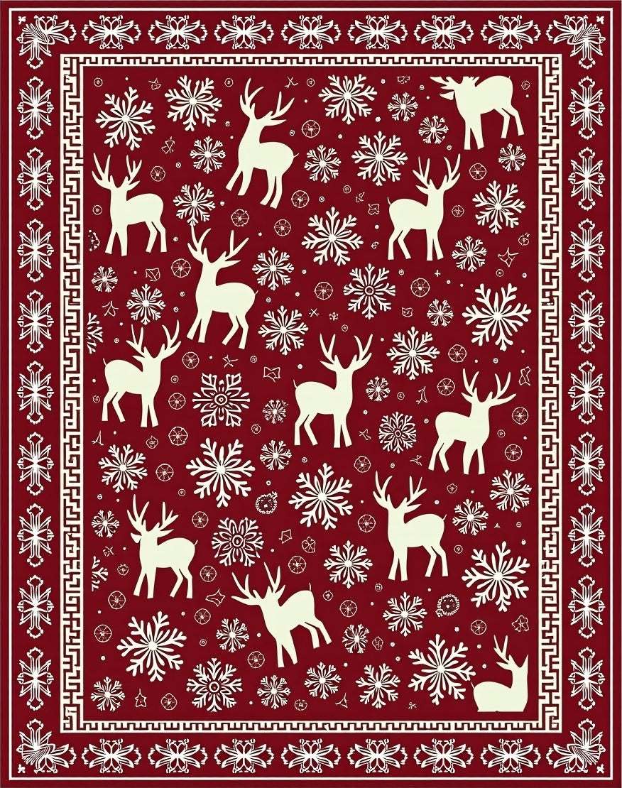 Red Cream Reindeer Snowflake Medallion Rug