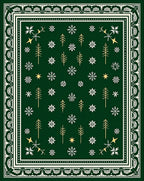 Emerald Green Winter Forest Snowflake Rug