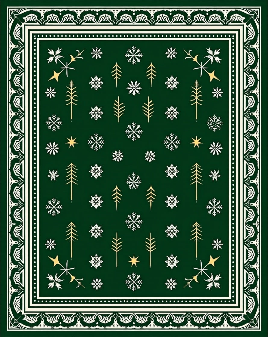 Emerald Green Winter Forest Snowflake Rug