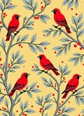 Red Birds Yellow Branch Berry Arrangement Rug