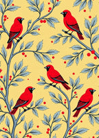 Red Birds Yellow Branch Berry Arrangement Rug