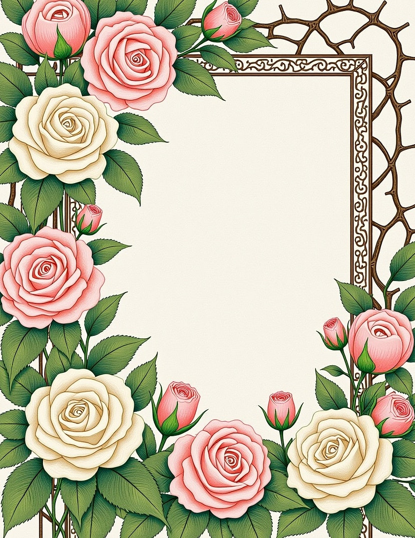 Pink Cream Rose Floral Garland Rug