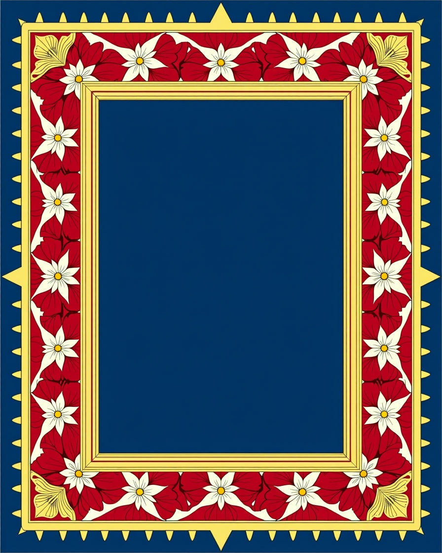 Crimson White Floral Golden Border Rug