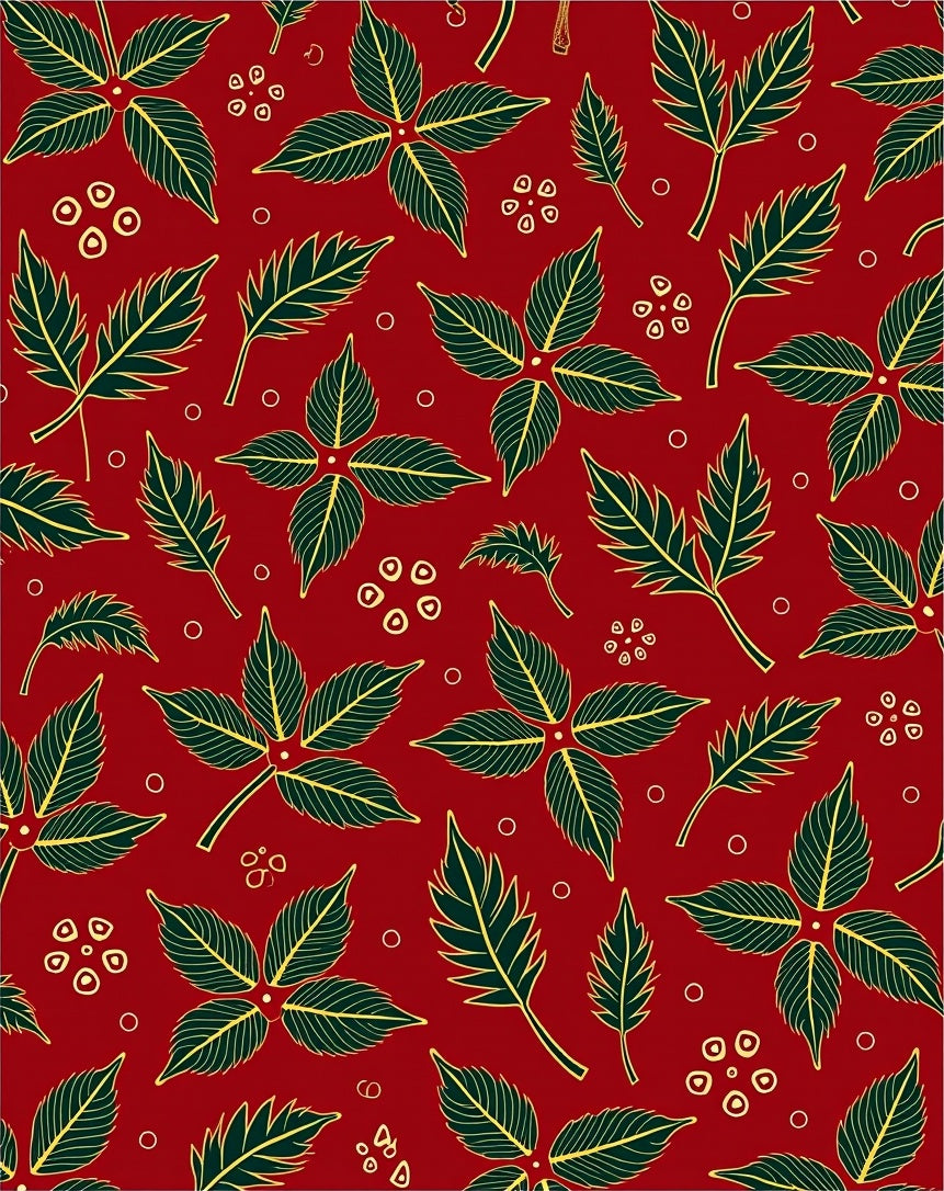 Crimson Dark Green Leafy Botanical Rug