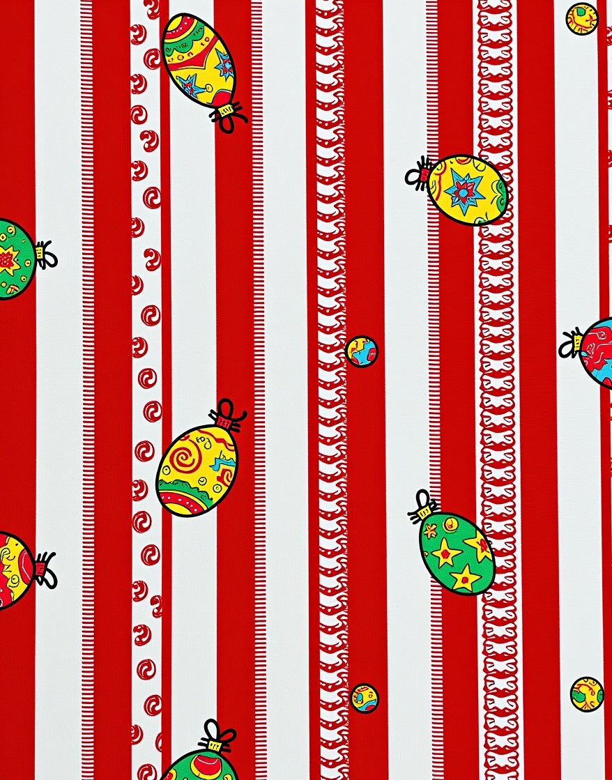 Festive Red Striped Holiday Ornaments Rug