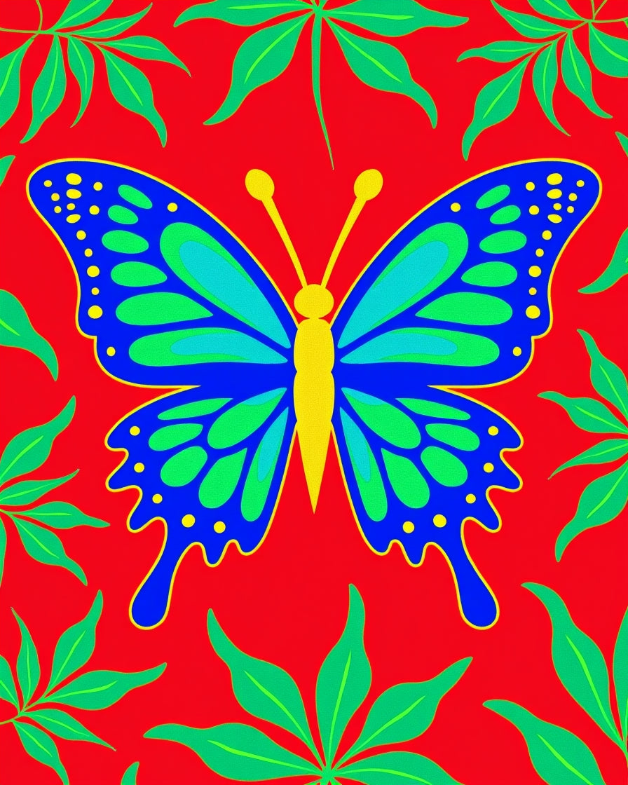 Vibrant Blue Butterfly Foliage Rug