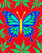 Vibrant Blue Butterfly Foliage Rug