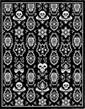 Black White Skull Damask Ornamental Rug