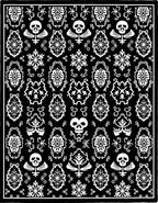 Black White Skull Damask Ornamental Rug