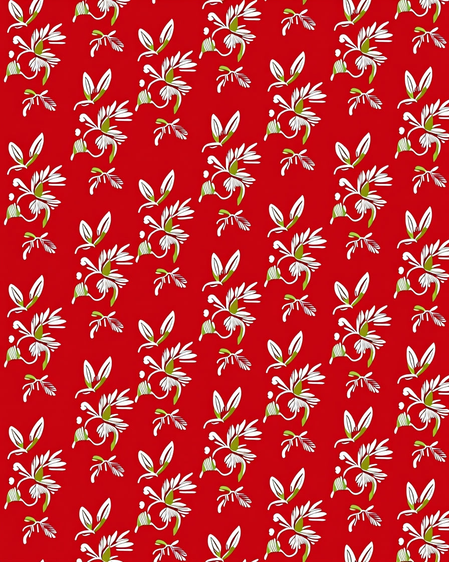 Crimson White Green Floral Sprig Rug