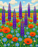 Vibrant Orange Blue Purple Meadow Rug
