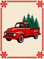 Vintage Red Truck Christmas Trees Border Rug