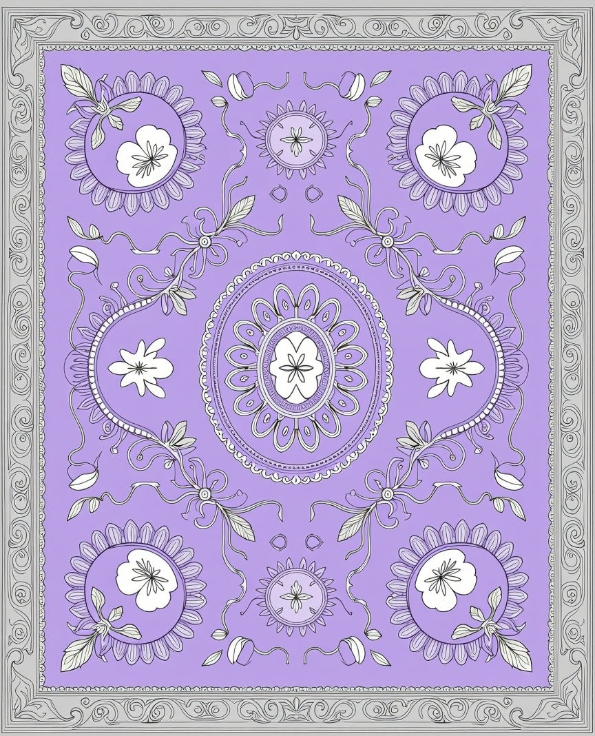 Lavender Floral Medallion Border Rug
