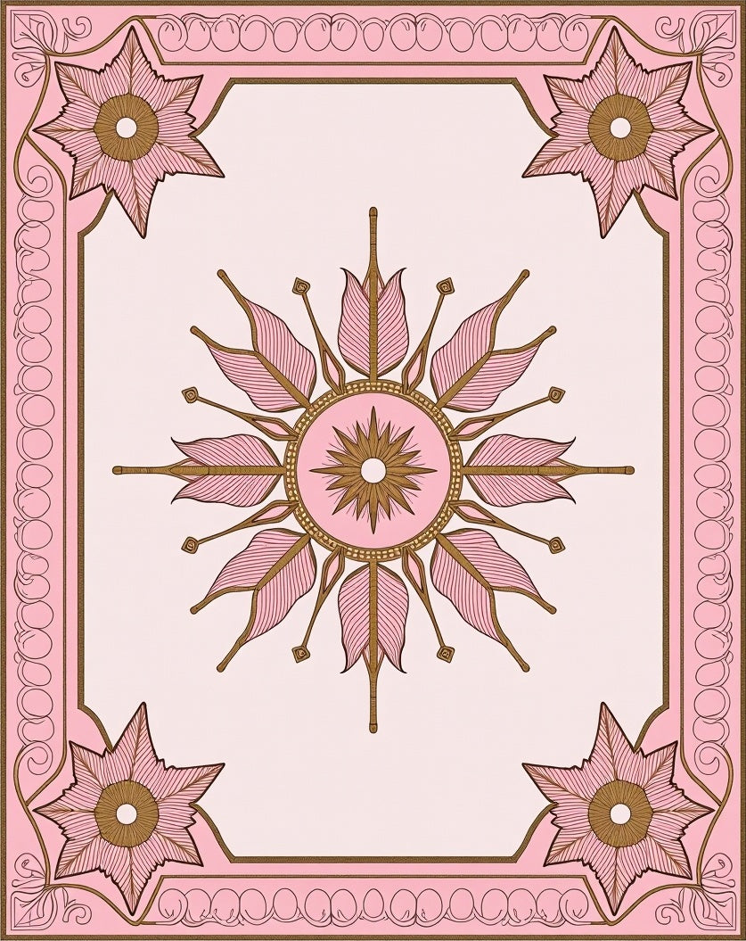 Pink and Gold Sunburst Medallion Rug