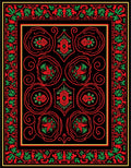 Vibrant Red Green Floral Border Rug