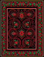 Vibrant Red Green Floral Border Rug