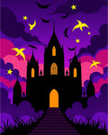 Gothic Castle Bats Purple Clouds Rug