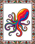 Vibrant Rainbow Octopus In Ornate Border Rug