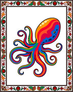 Vibrant Rainbow Octopus In Ornate Border Rug