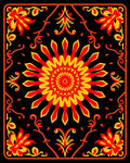 Vibrant Red Yellow Floral Sunburst Rug