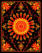 Vibrant Red Yellow Floral Sunburst Rug