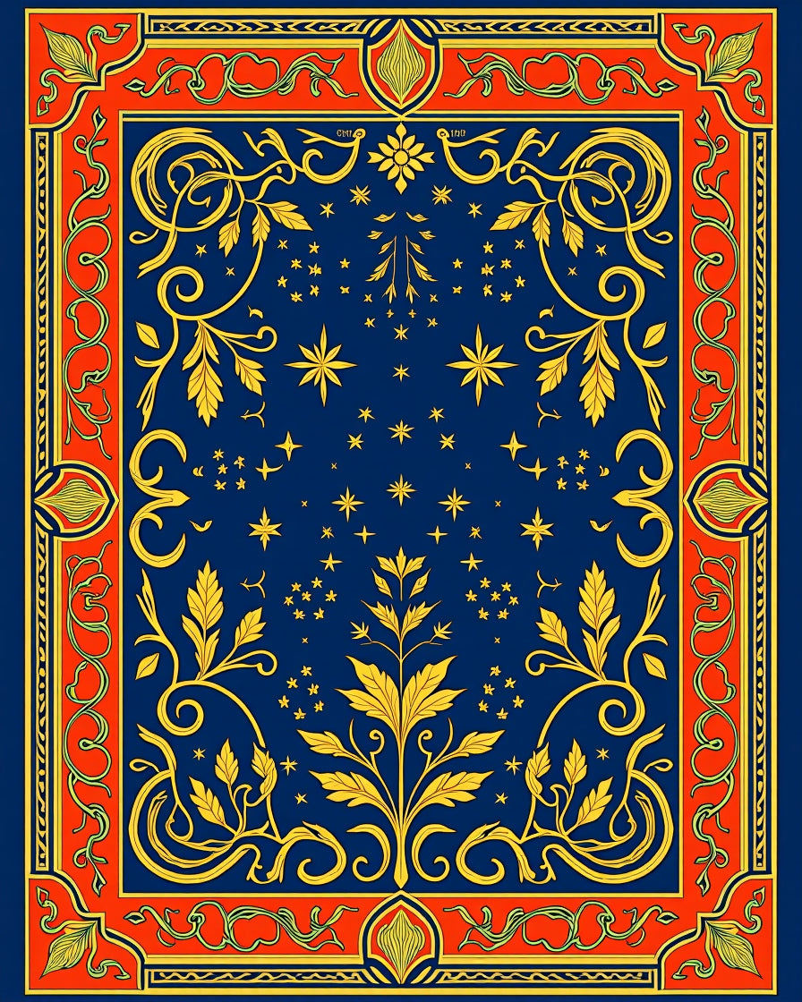 Golden Starry Night Botanical Frame Rug