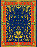 Golden Starry Night Botanical Frame Rug