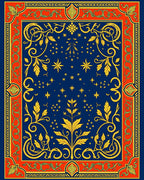 Golden Starry Night Botanical Frame Rug