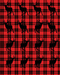 Red Black Plaid Deer Silhouette Rug