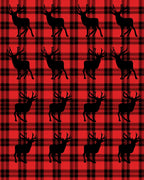 Red Black Plaid Deer Silhouette Rug