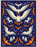Dark Blue Cream Orange Owl Mandala Rug